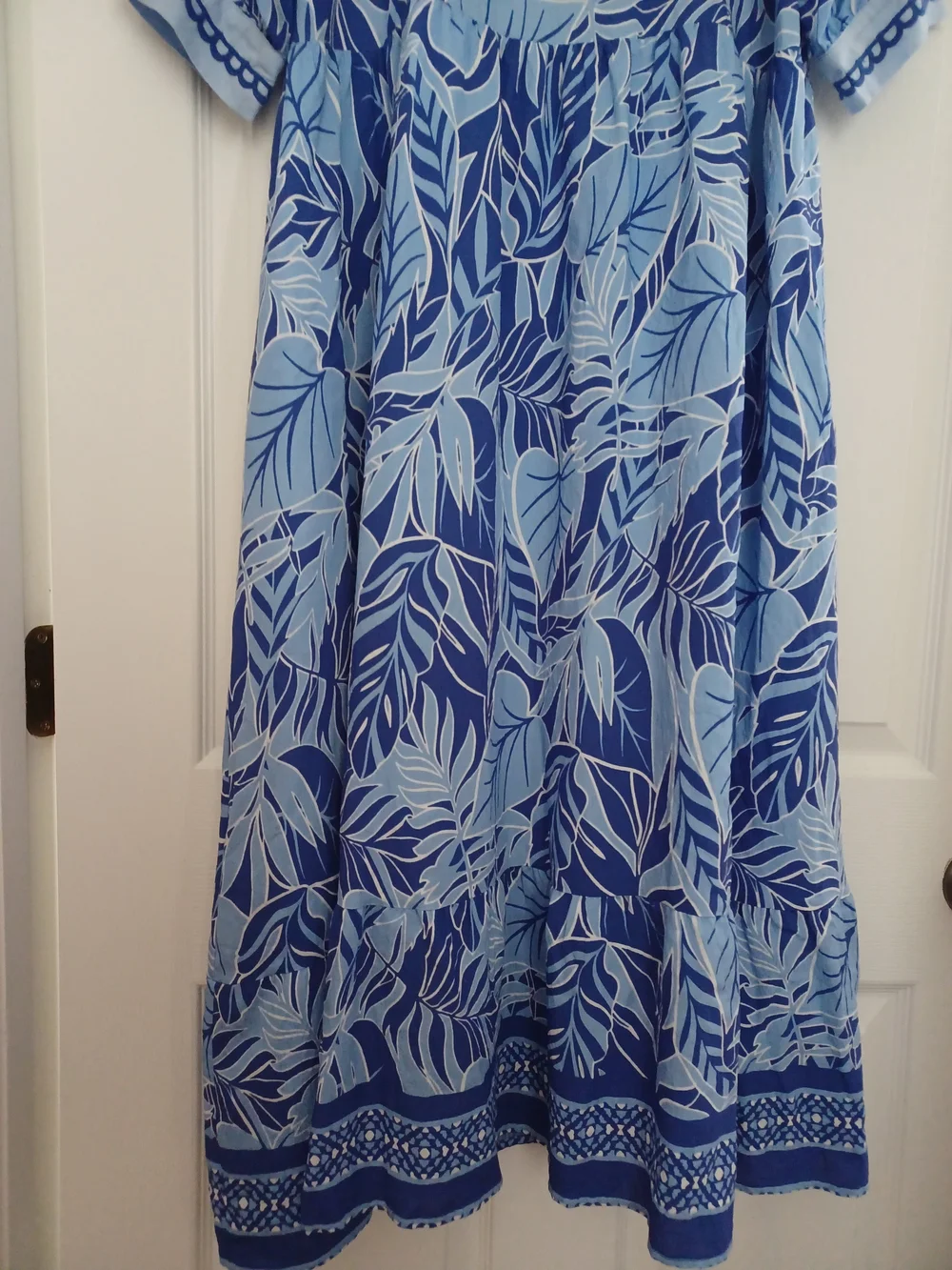Umgee Womens Size L Blue Leaf-Print Midi Dress - Picture 6 of 11